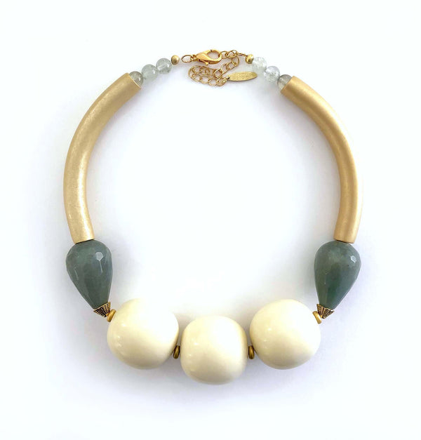 Agate Drop Necklace green/white - MIMI SCHOLER