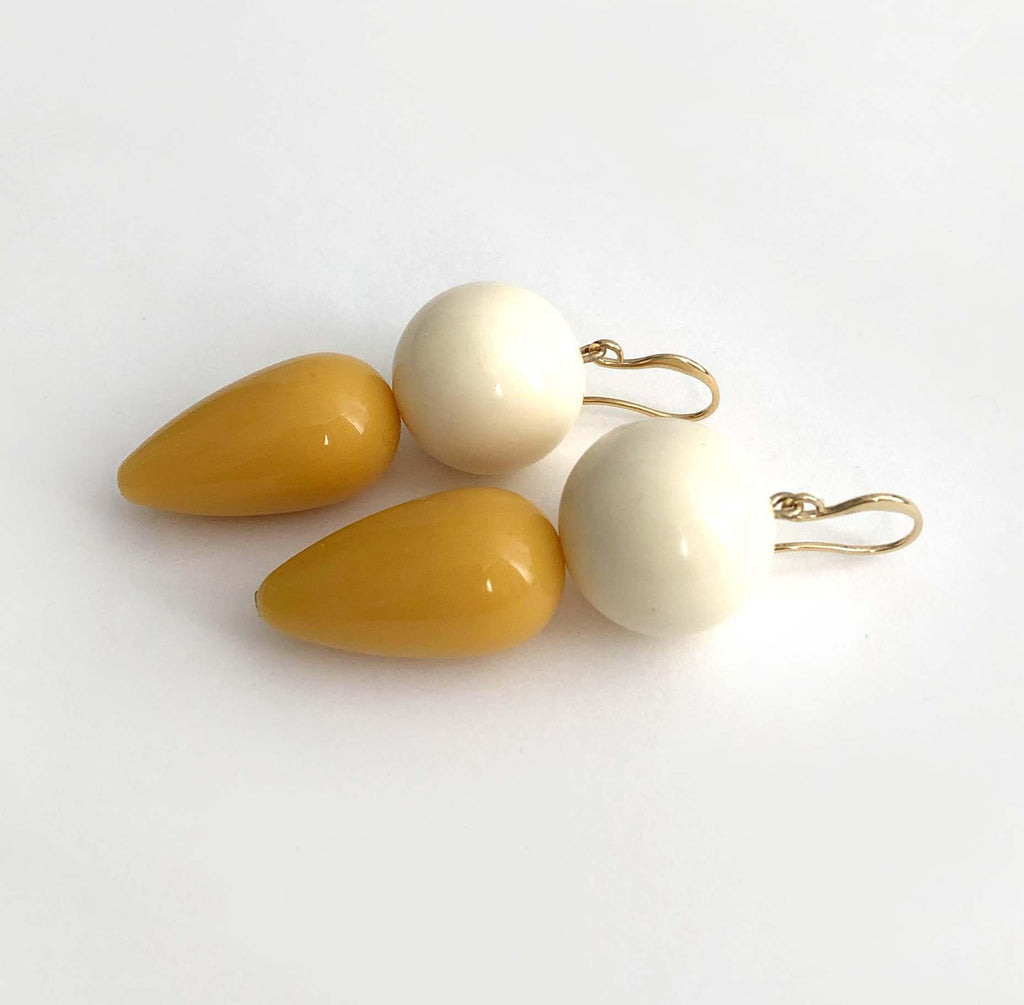Eva Earrings white/mustard - MIMI SCHOLER