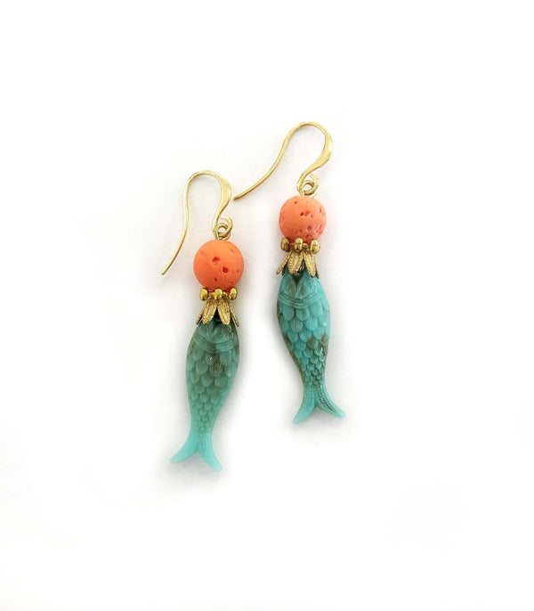 Fish Earrings turquoise-coral - MIMI SCHOLER