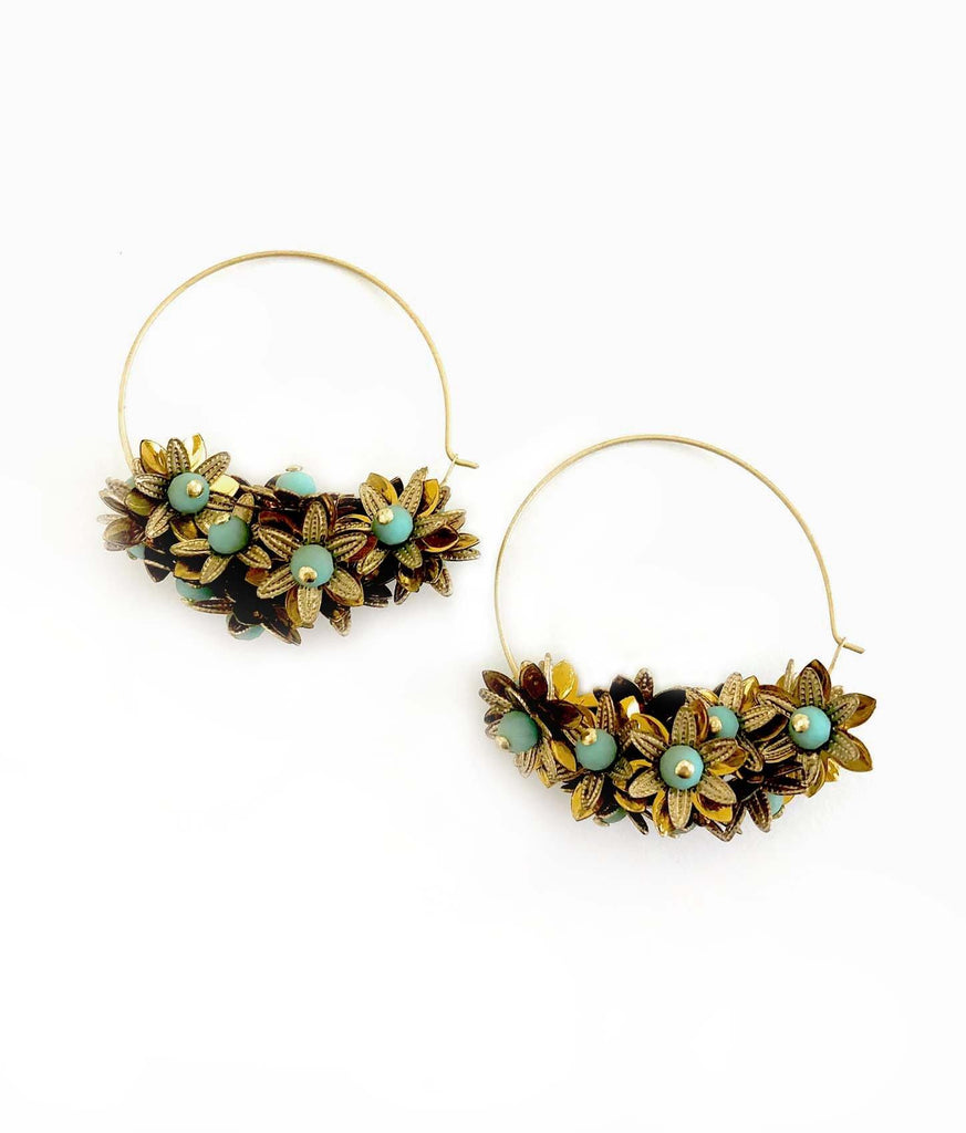 Flower Hoops gold/turquoise - MIMI SCHOLER