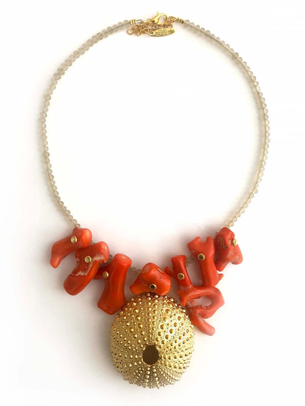 Necklace with Coral and a Sea Urchin - MIMI SCHOLER