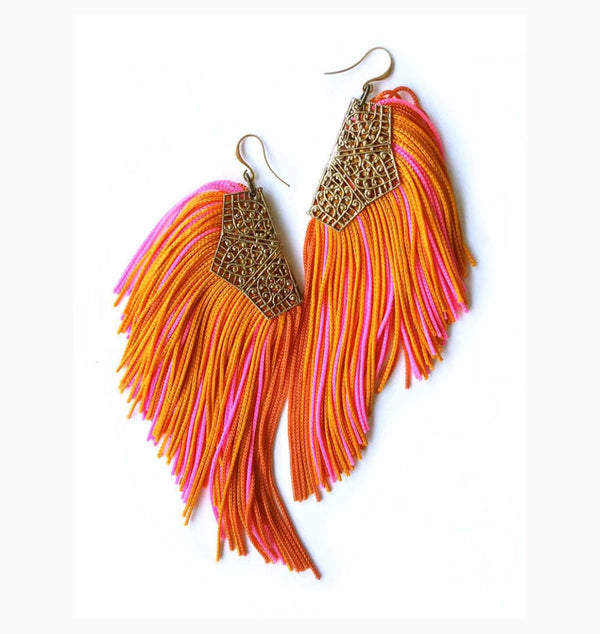 Fringe-Earrings in Pink/Orange - MIMI SCHOLER